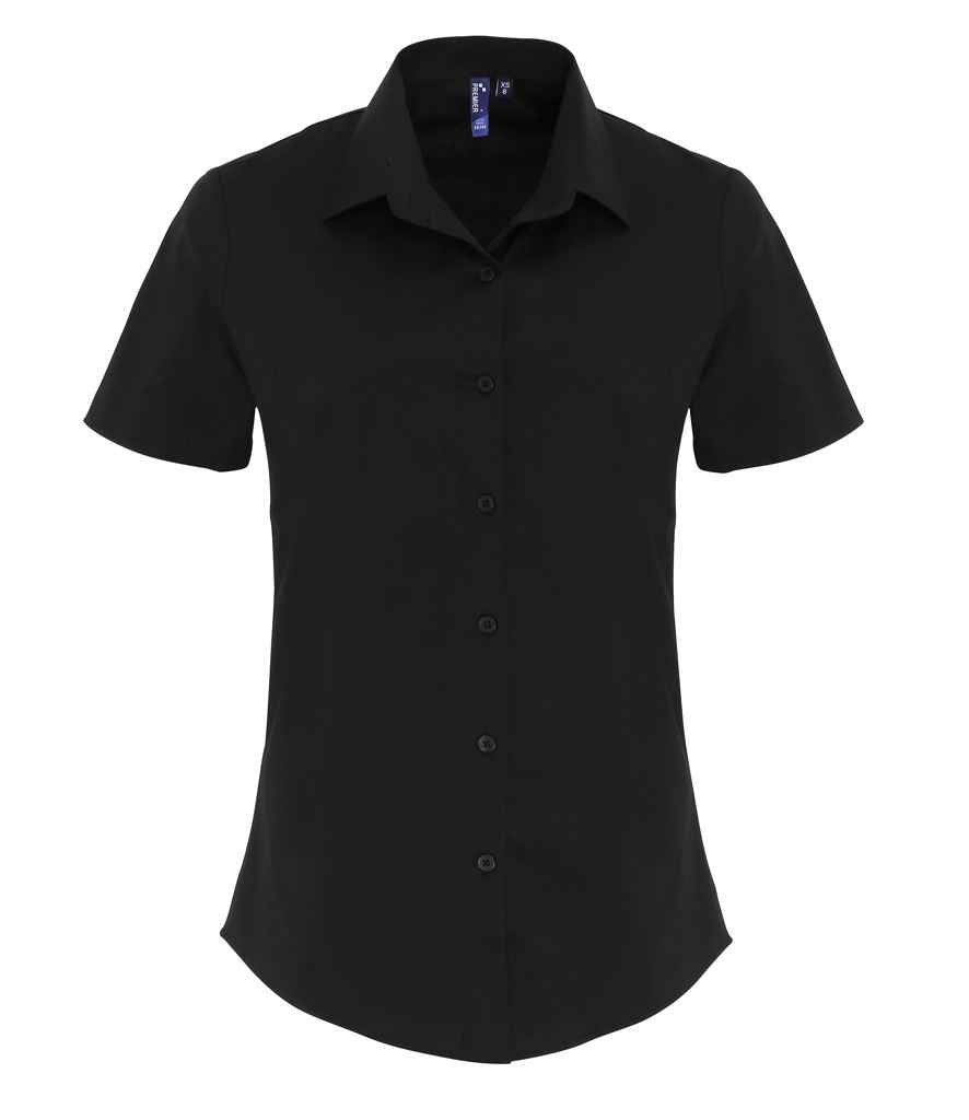 Premier Ladies Short Sleeve Stretch Fit Poplin Shirt - Black