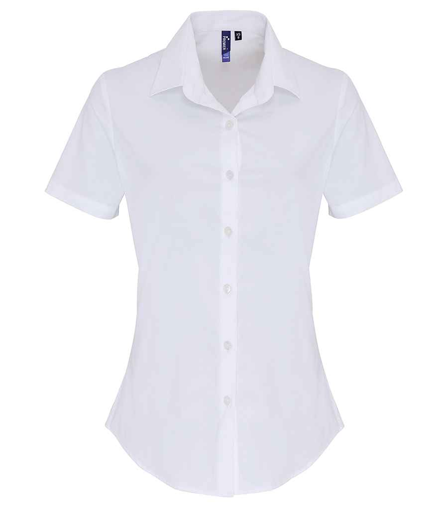 Premier Ladies Short Sleeve Stretch Fit Poplin Shirt - White