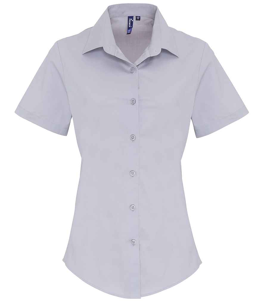 Premier Ladies Short Sleeve Stretch Fit Poplin Shirt - Silver