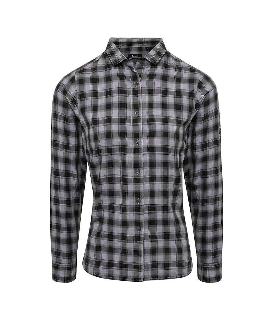 Premier Ladies Mulligan Check Long Sleeve Shirt - Steel/Black