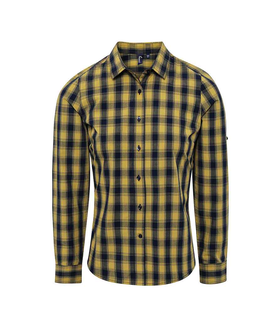 Premier Ladies Mulligan Check Long Sleeve Shirt - Camel/Navy