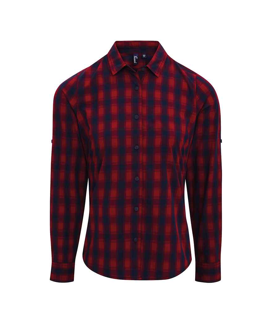 Premier Ladies Mulligan Check Long Sleeve Shirt - Red/Navy