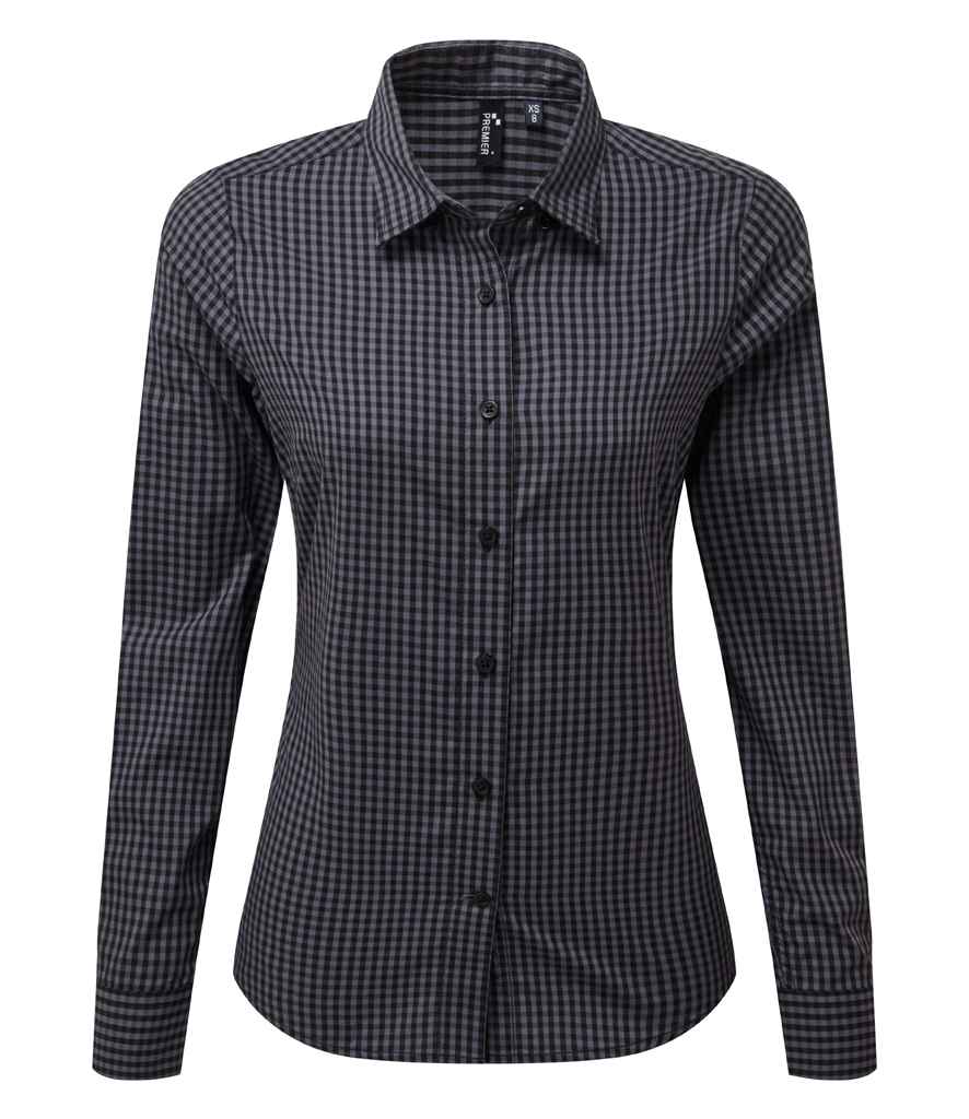 Premier Ladies Maxton Check Long Sleeve Shirt - Steel/Black