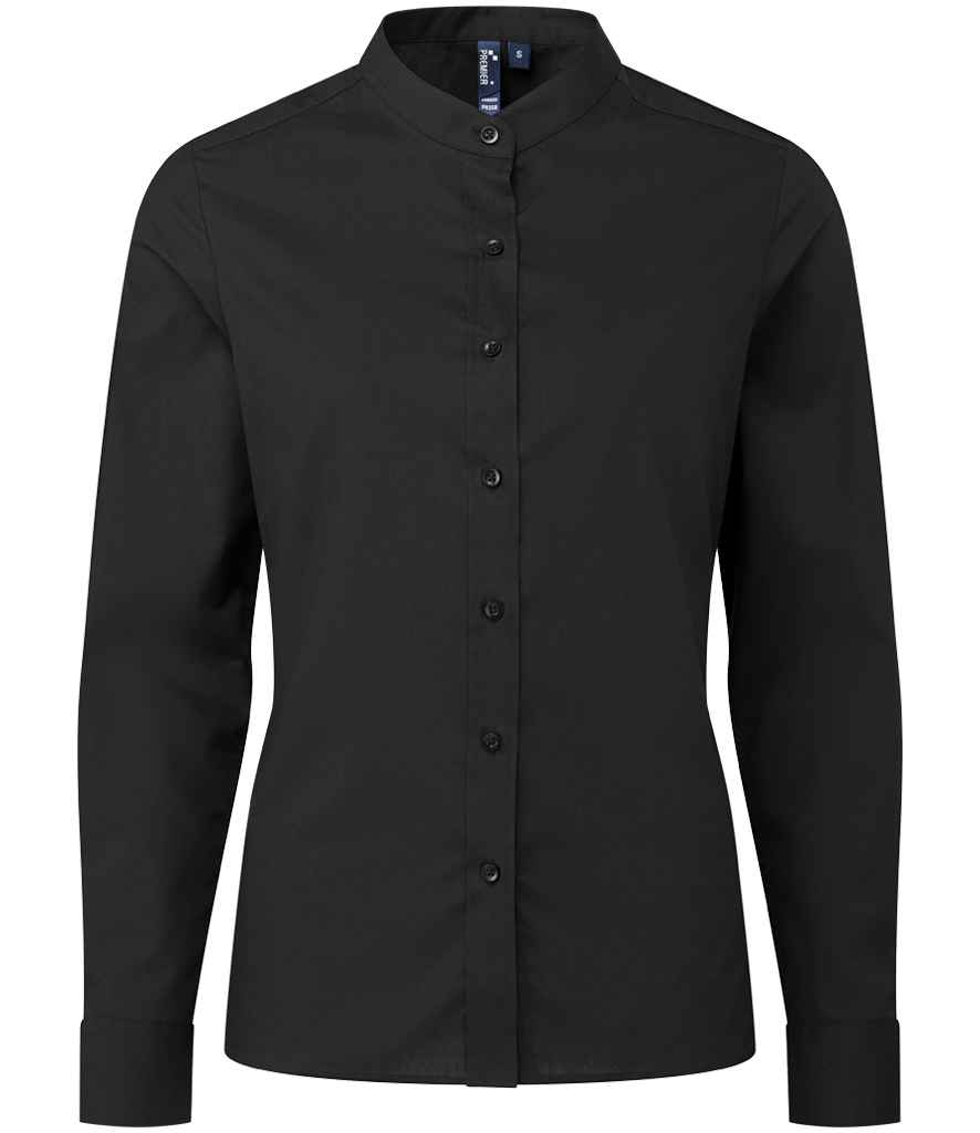 Premier Ladies Banded Collar Grandad Shirt - Black