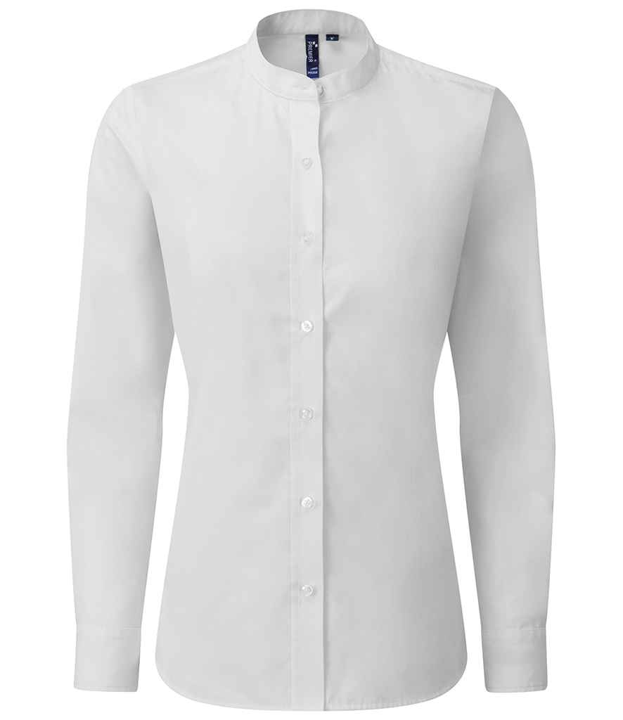 Premier Ladies Banded Collar Grandad Shirt - White