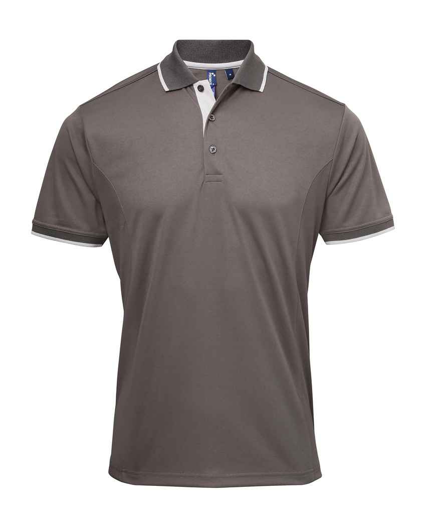 Premier Contrast Coolchecker® Piqué Polo Shirt - Dark Grey/Silver