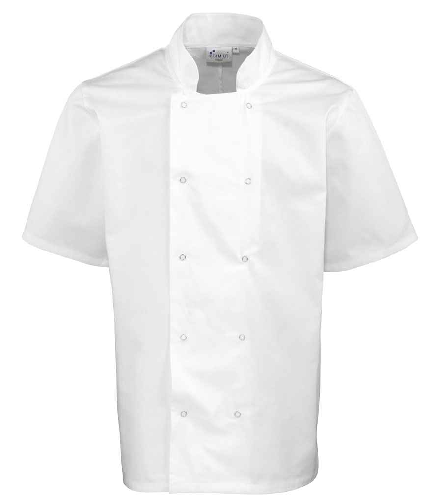 Premier Unisex Short Sleeve Stud Front Chef's Jacket - White