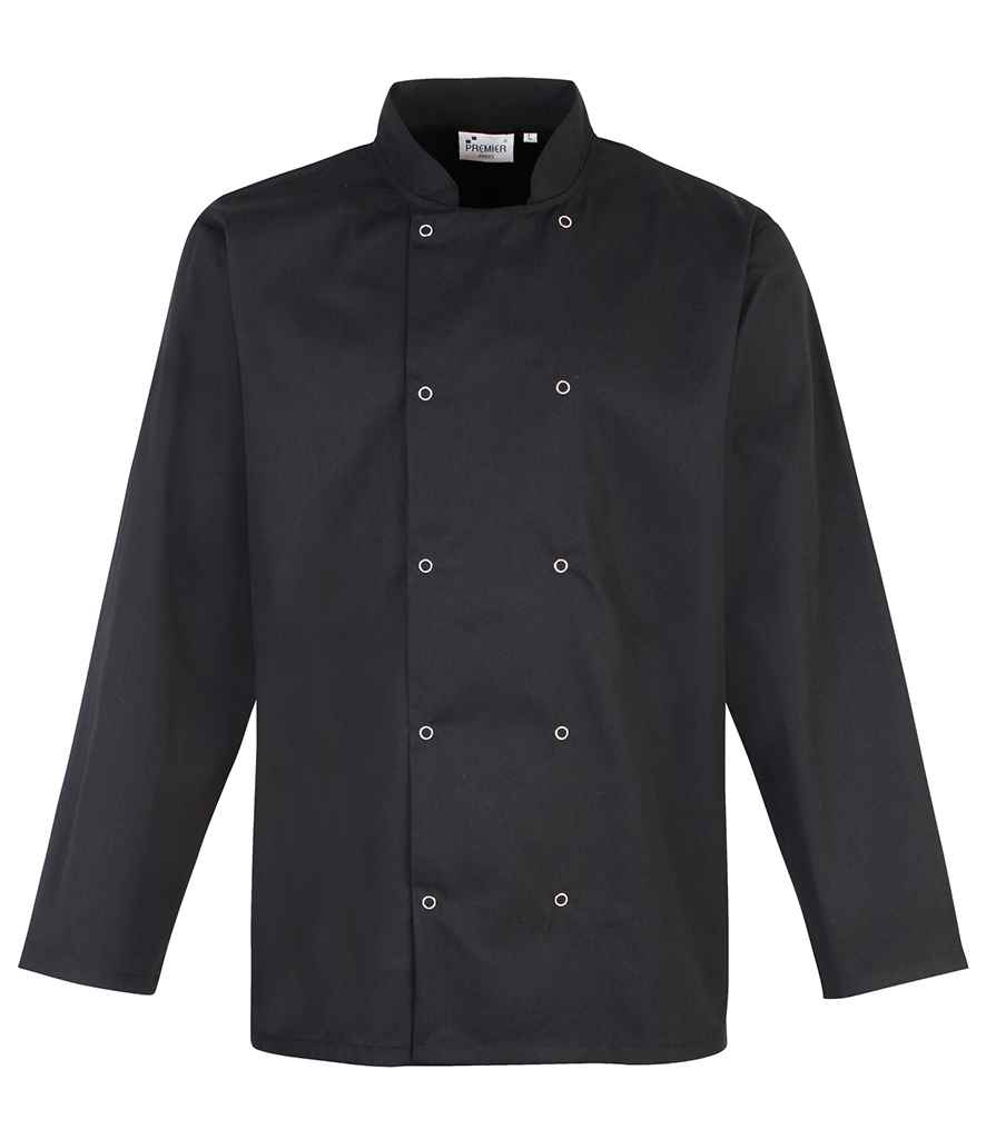 Premier Unisex Long Sleeve Stud Front Chef's Jacket - Black