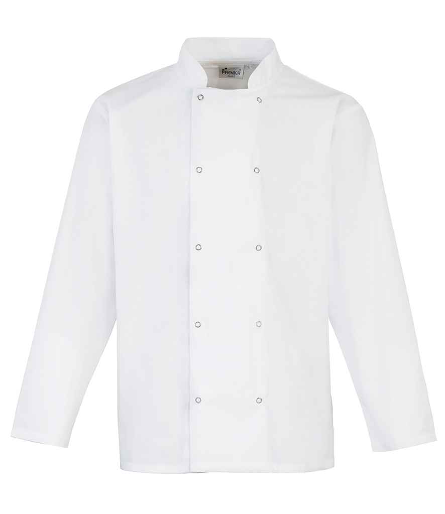 Premier Unisex Long Sleeve Stud Front Chef's Jacket - White