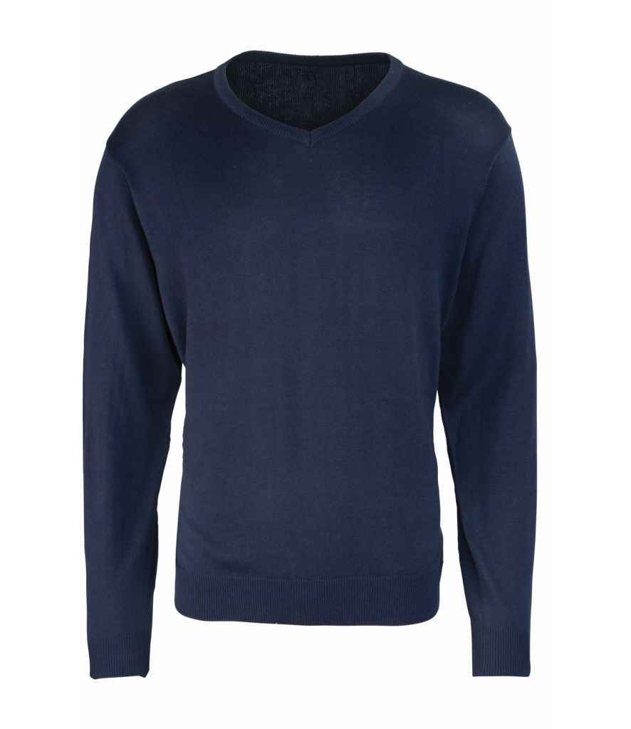 Premier Knitted Cotton Acrylic V Neck Sweater - Navy
