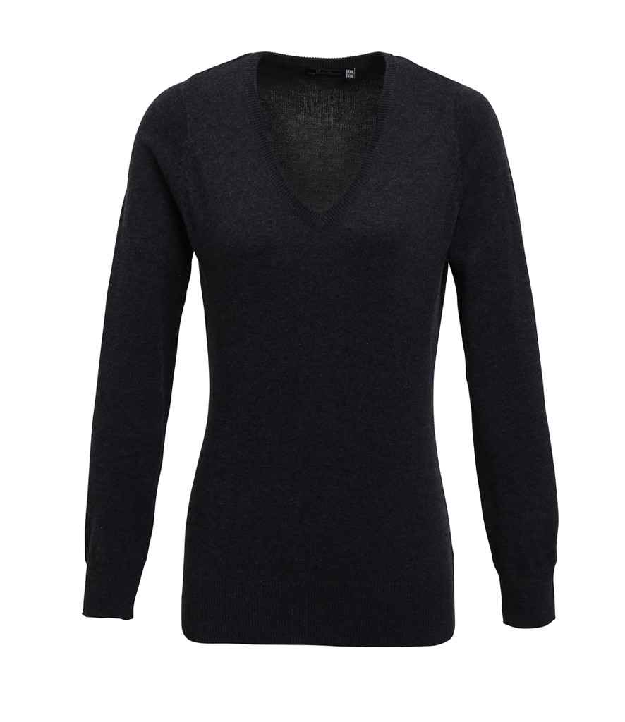 Premier Ladies Knitted Cotton Acrylic V Neck Sweater - Charcoal