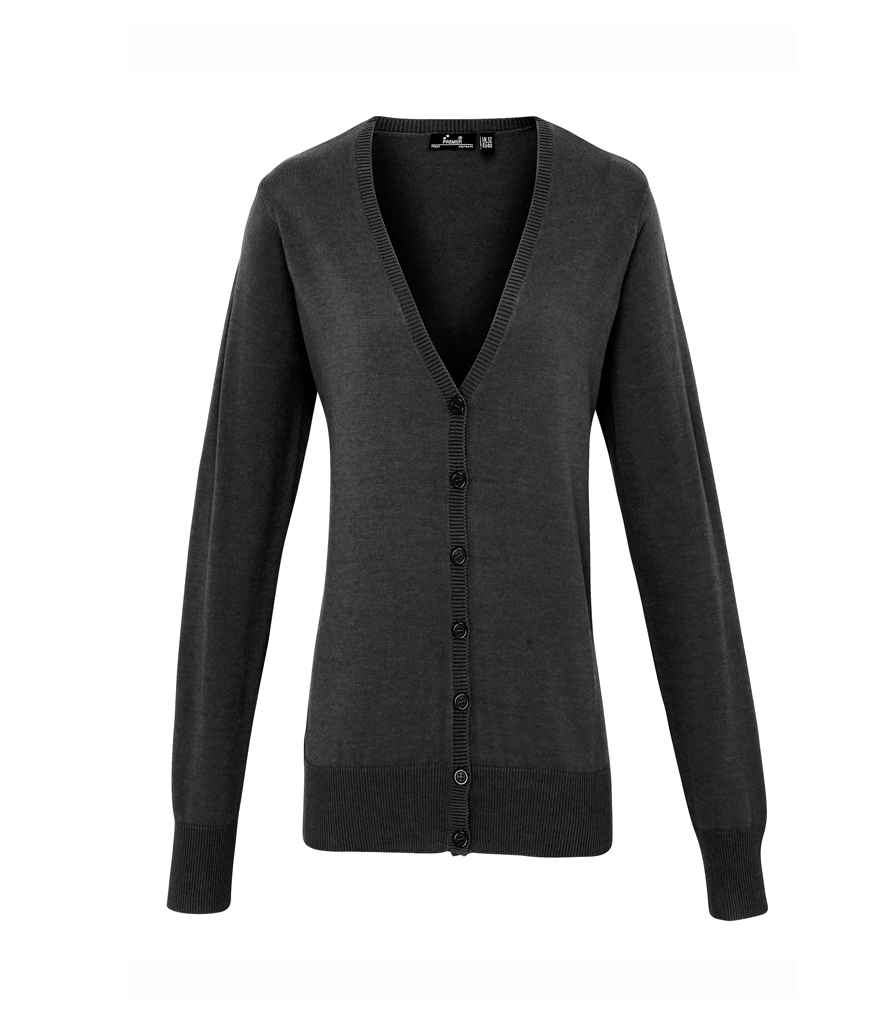 Premier Ladies Cotton Acrylic V Neck Cardigan - Charcoal