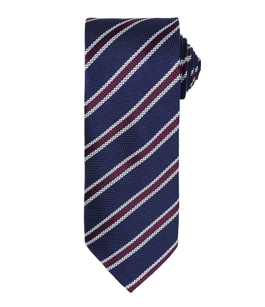 Premier Waffle Stripe Tie - Navy/Aubergine