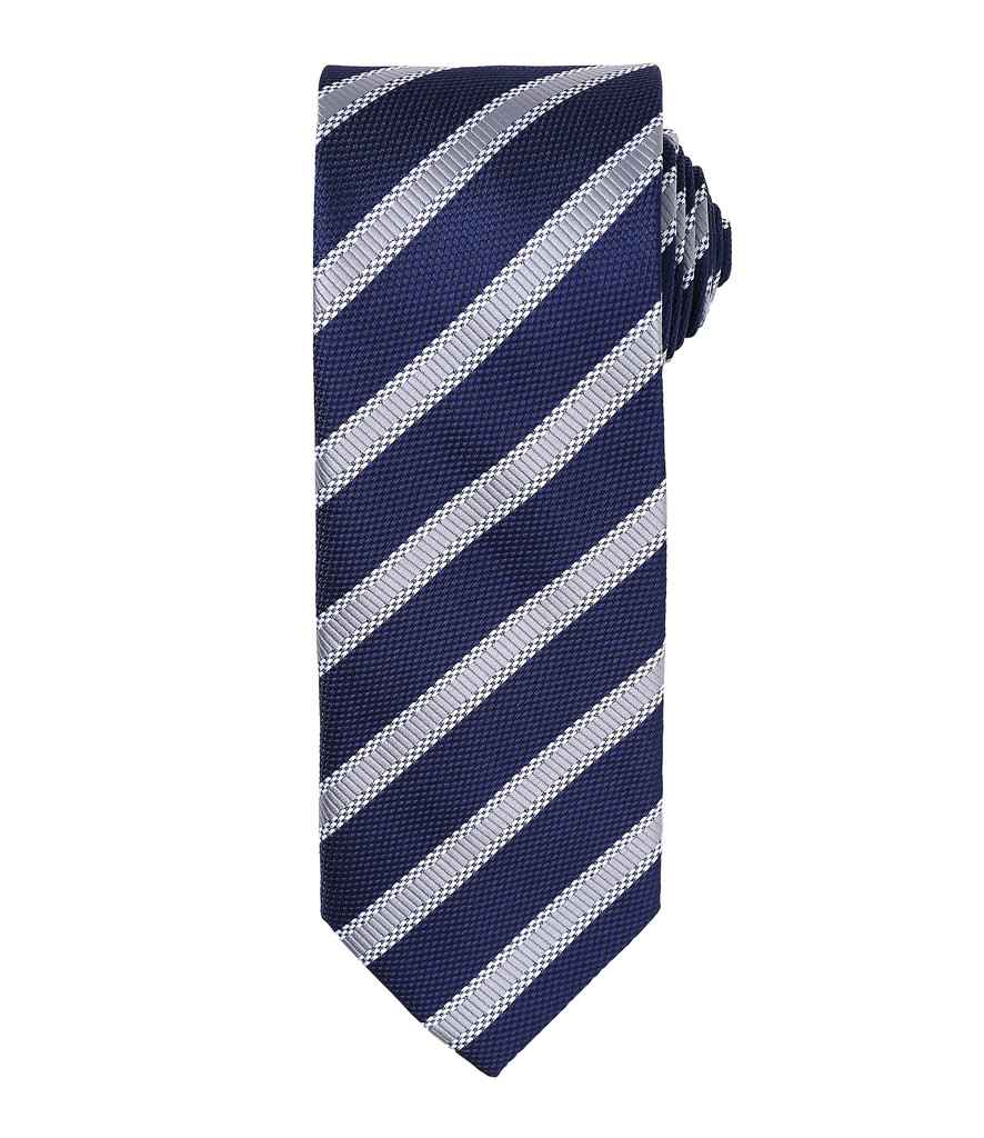 Premier Waffle Stripe Tie - Navy/Silver