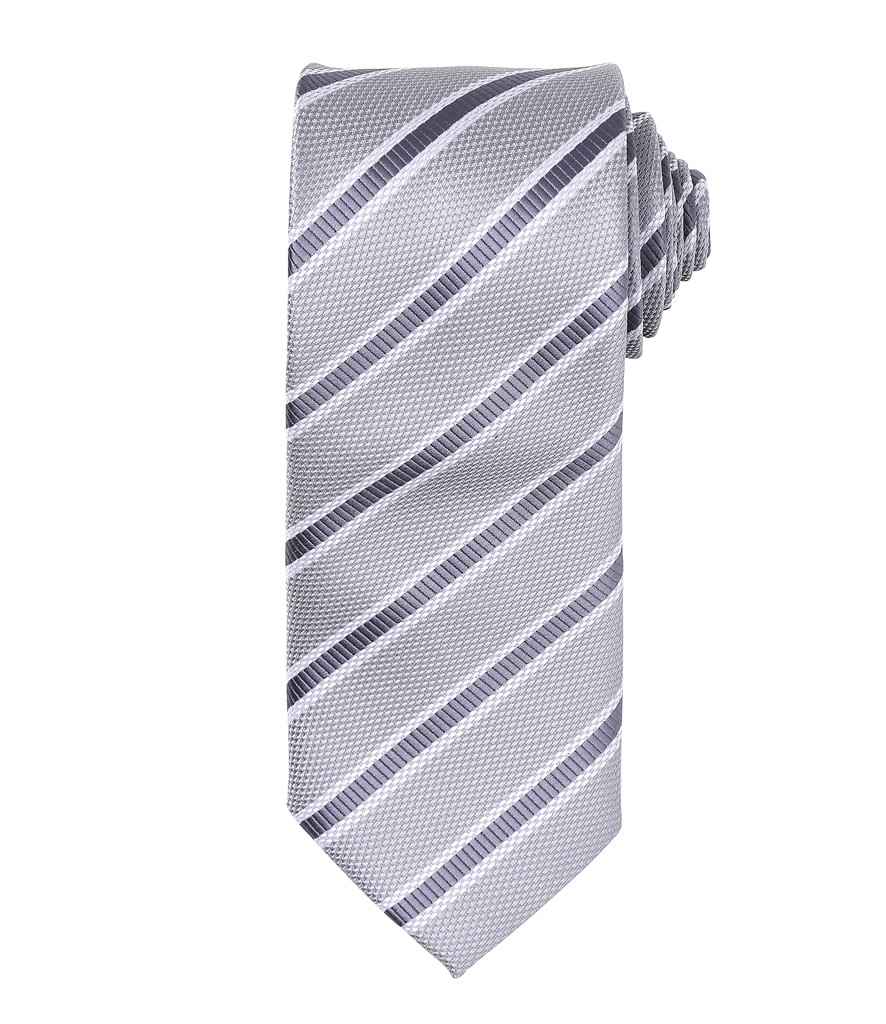 Premier Waffle Stripe Tie - Silver/Dark Grey