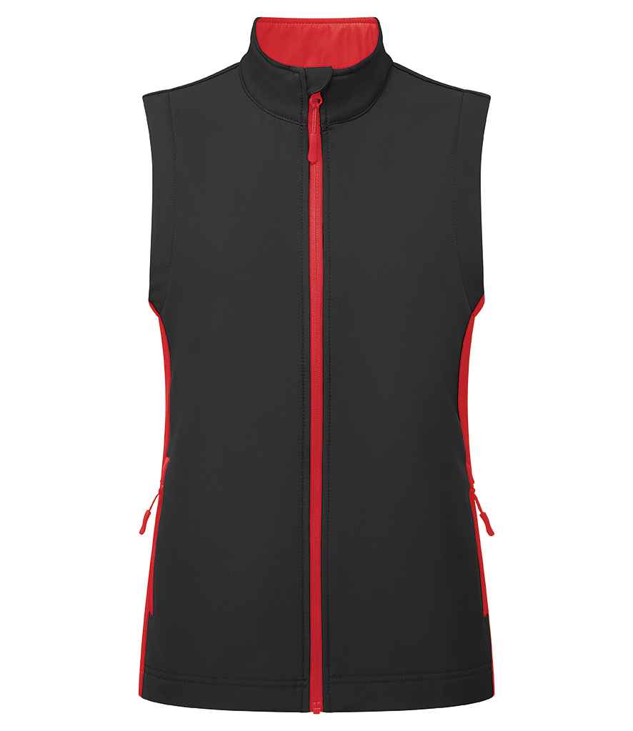 Premier Ladies Windchecker® Recycled Printable Soft Shell Gilet - Black/Classic Red