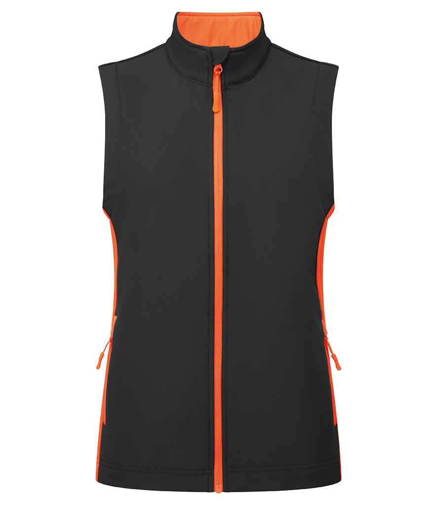 Premier Ladies Windchecker® Recycled Printable Soft Shell Gilet - Black/Orange
