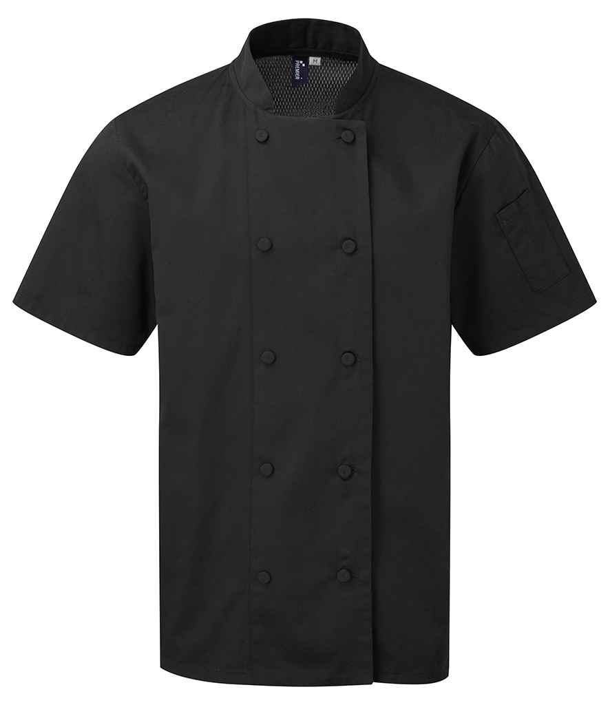 Premier Coolchecker® Short Sleeve Chef's Jacket - Black