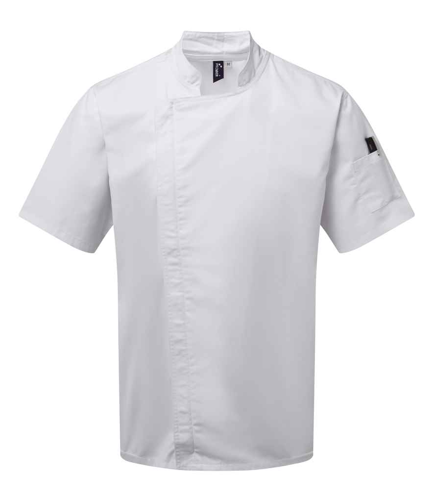 Premier Short Sleeve Zipped Chef's Jacket - White