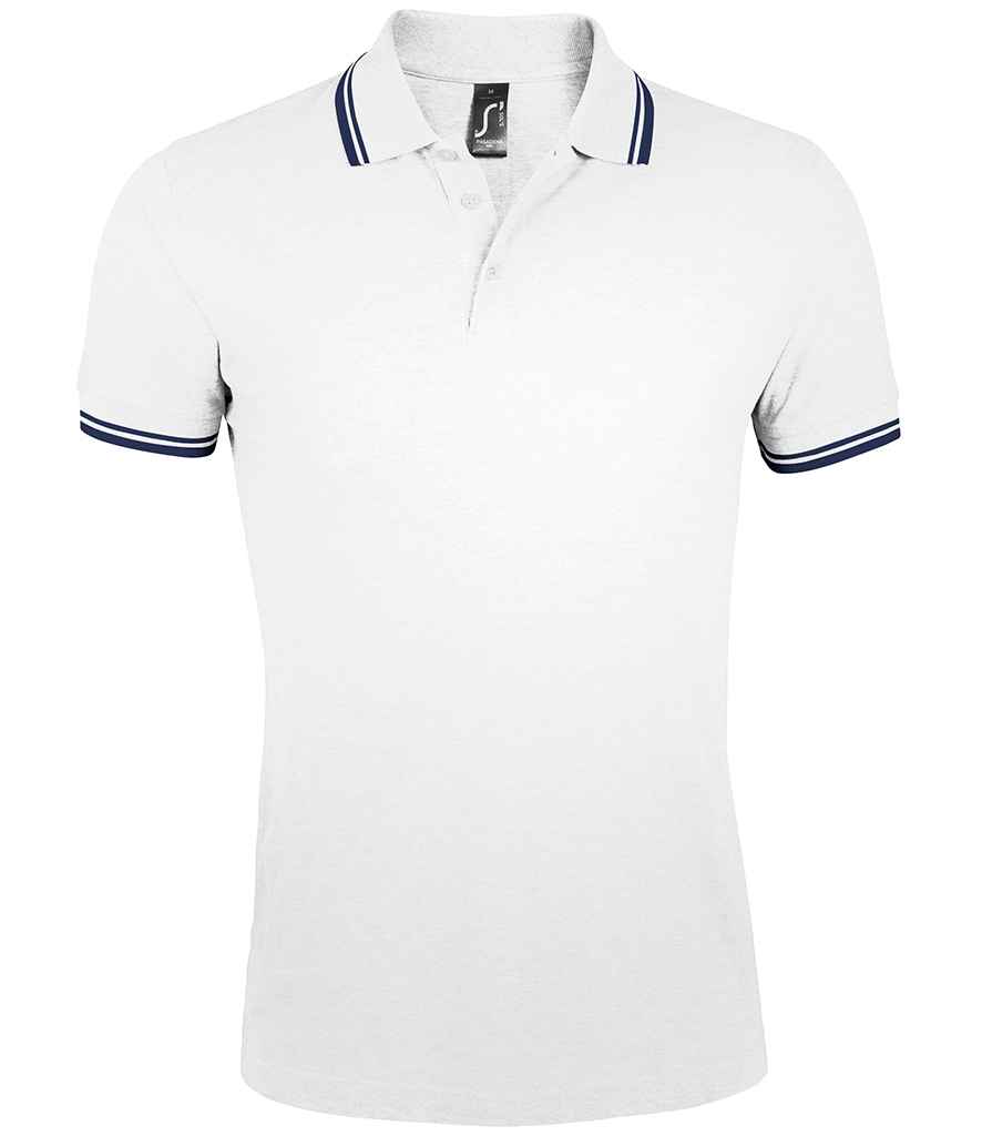 SOL'S Pasadena Tipped Cotton Piqué Polo Shirt - White/Navy