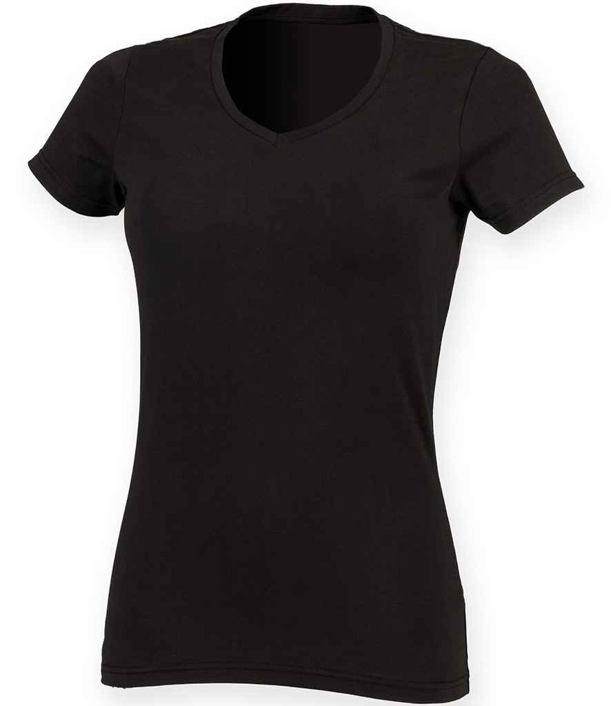 SF Clothing Ladies Feel Good Stretch V Neck T-Shirt - Black