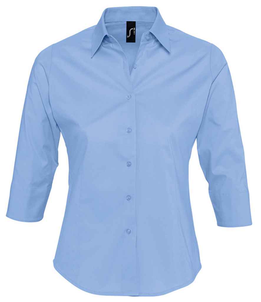 SOL'S Ladies Effect 3/4 Sleeve Fitted Shirt - Bright Sky