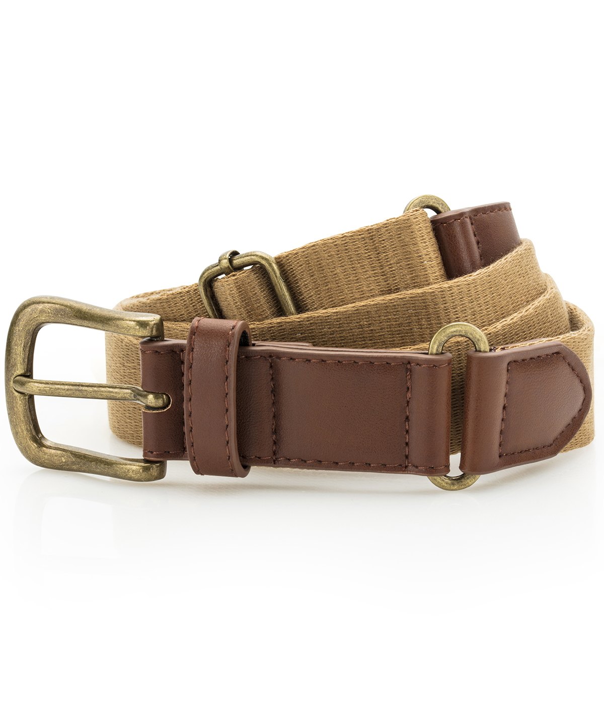 Faux leather and canvas belt - Camel