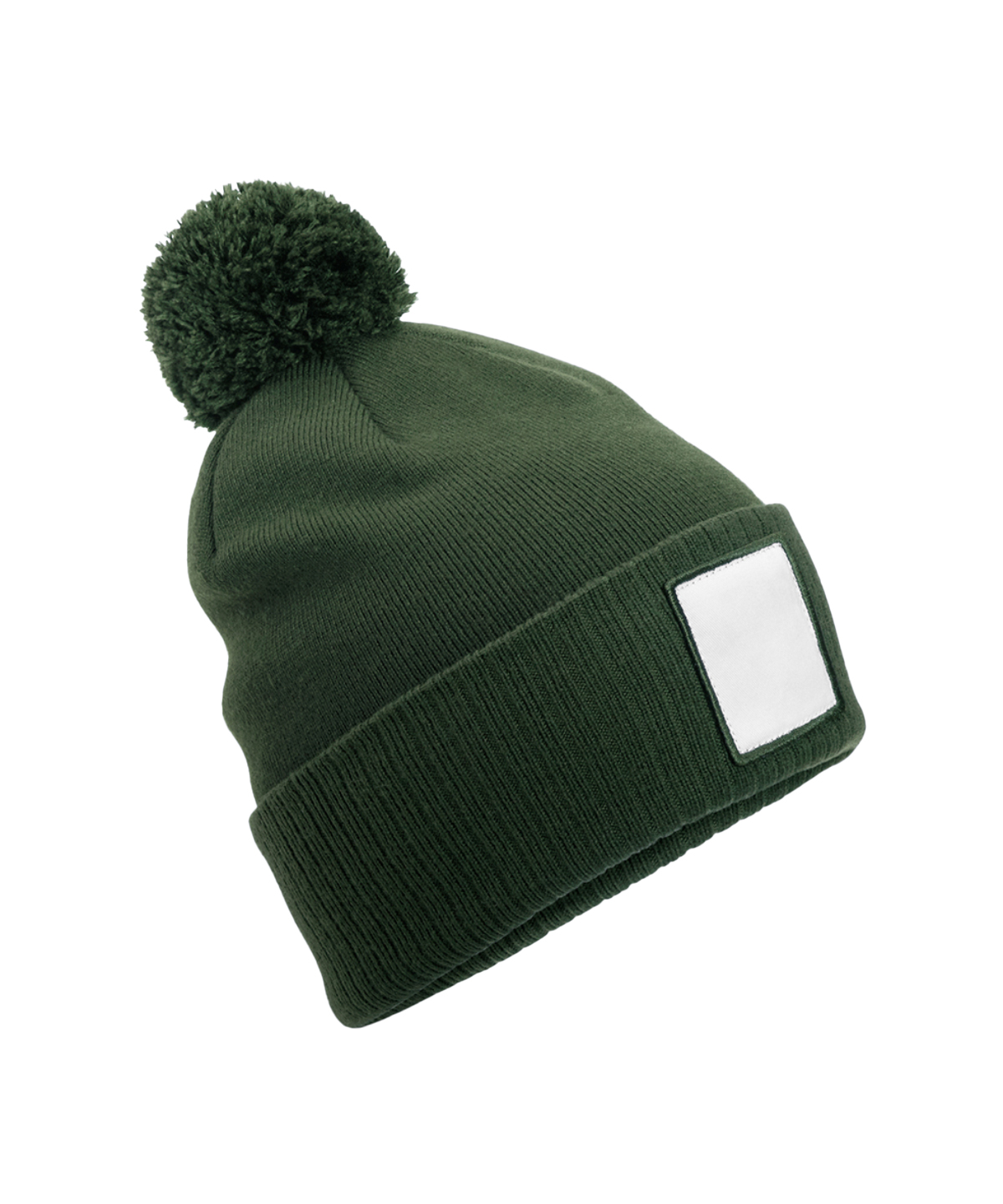 Appliqué patch pom beanie - Olive Green/White