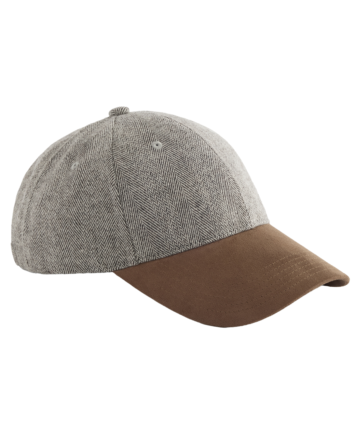 Suede peak herringbone cap - Brown Herringbone