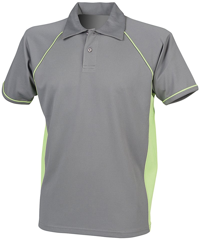 Finden + Hales Performance Piped Polo Shirt - Gunmetal Grey/Lime