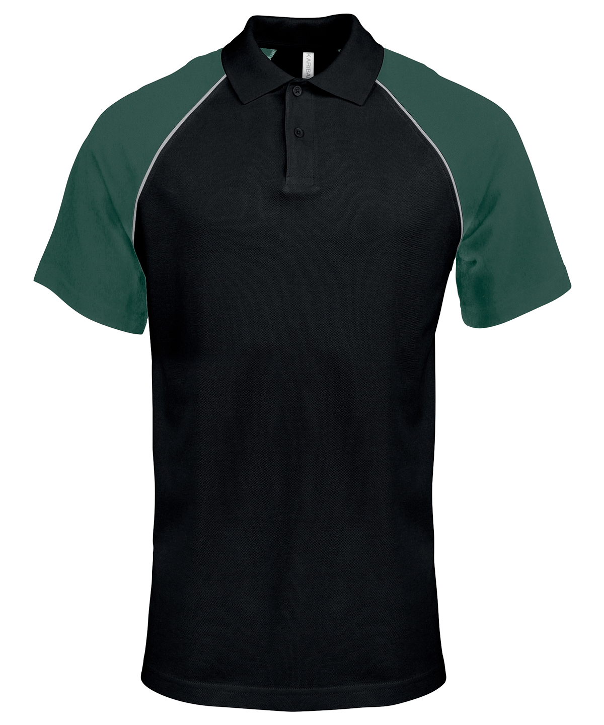 Kariban Baseball Cotton Piqué Polo Shirt - Black/Light Grey/Green