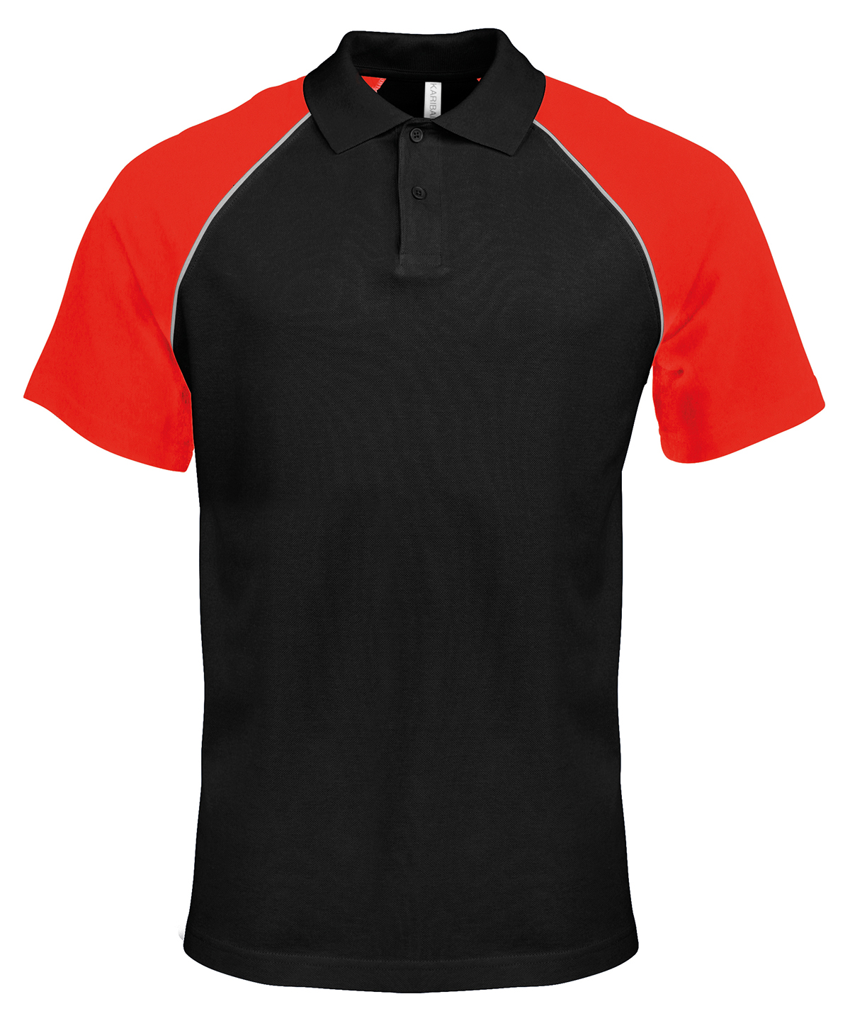 Kariban Baseball Cotton Piqué Polo Shirt - Black/Light Grey/Red