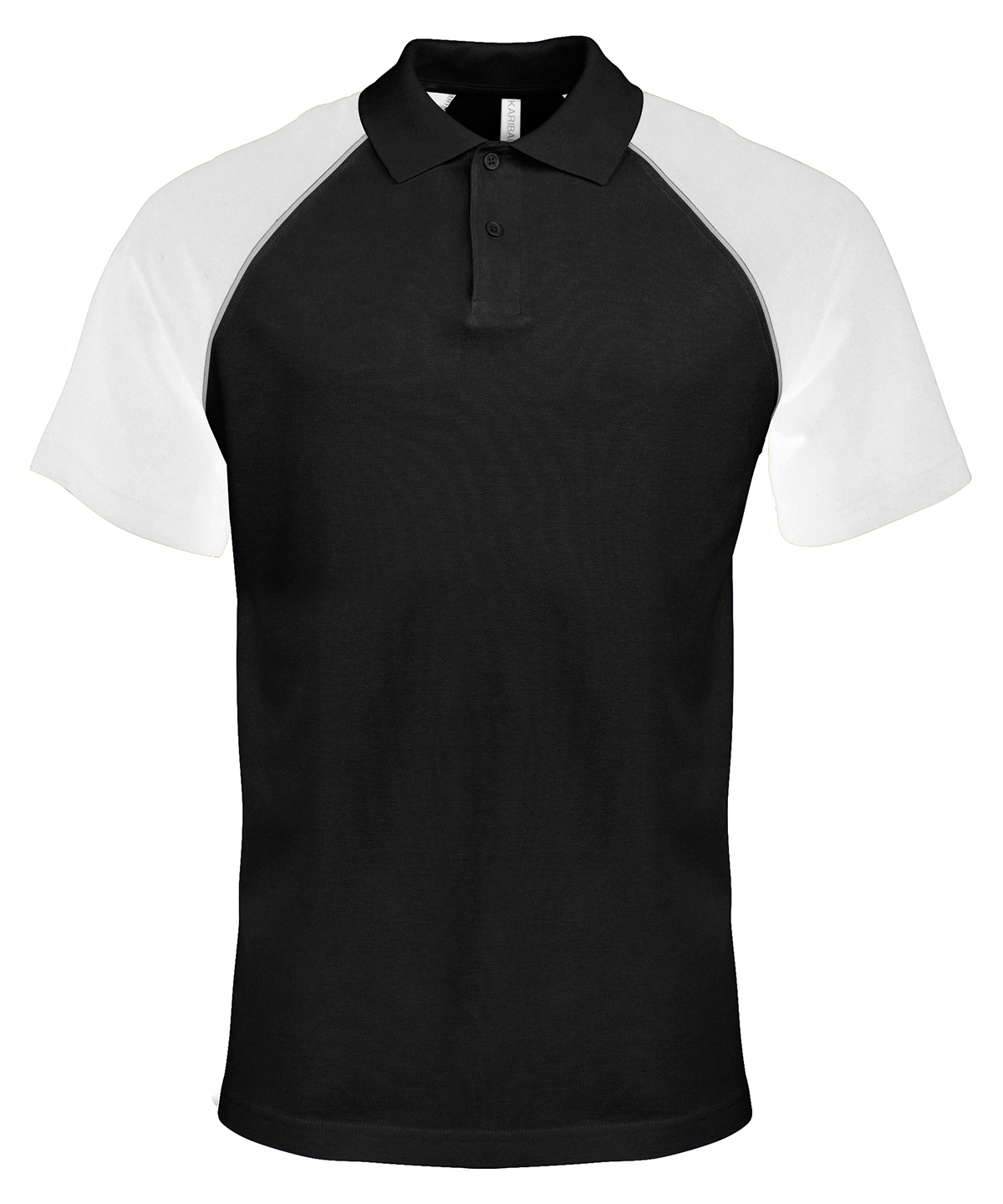 Kariban Baseball Cotton Piqué Polo Shirt - Black/Light Grey/White