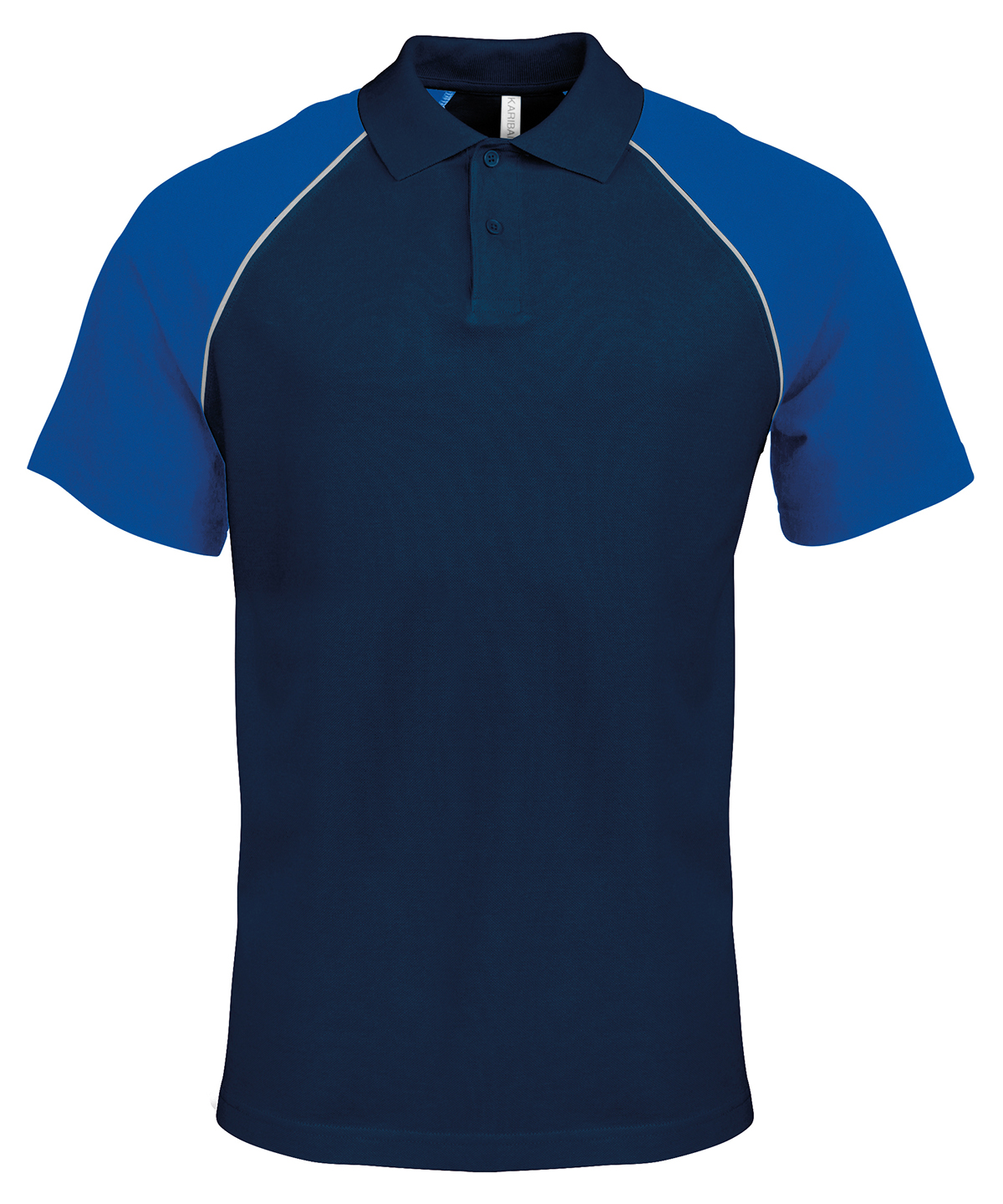 Kariban Baseball Cotton Piqué Polo Shirt - Navy/Light Grey/Royal