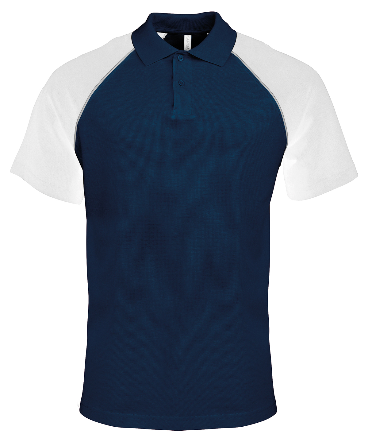 Kariban Baseball Cotton Piqué Polo Shirt - Navy/Light Grey/White