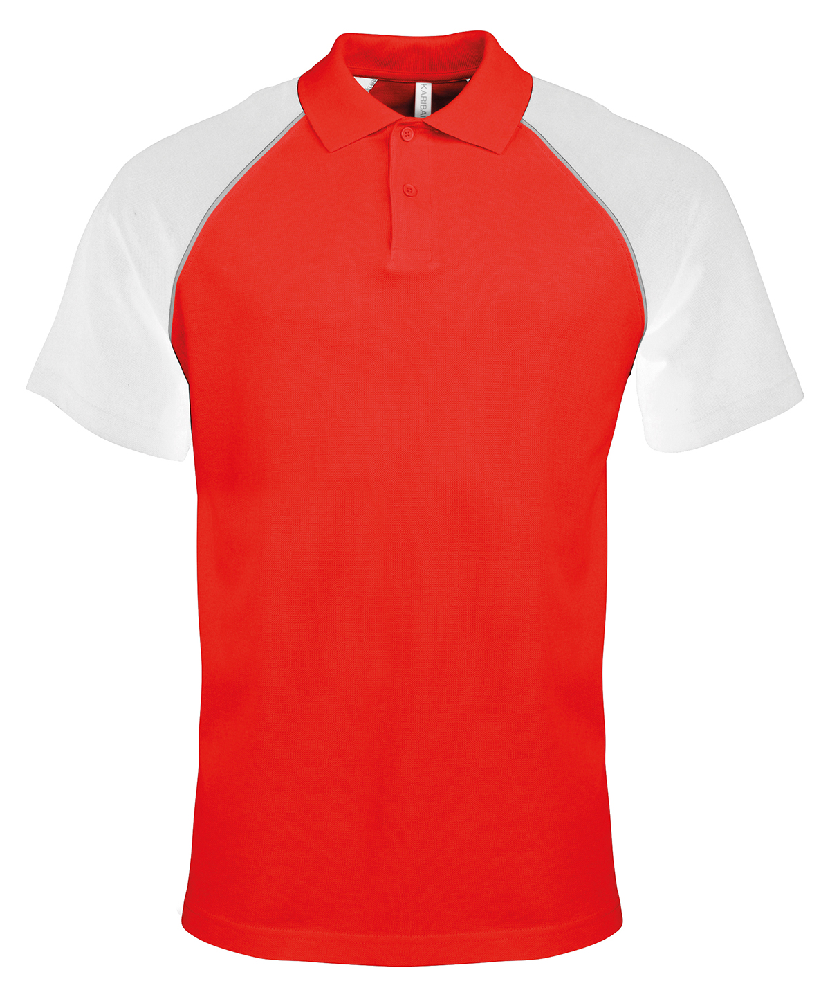 Kariban Baseball Cotton Piqué Polo Shirt - Red/Light Grey/White