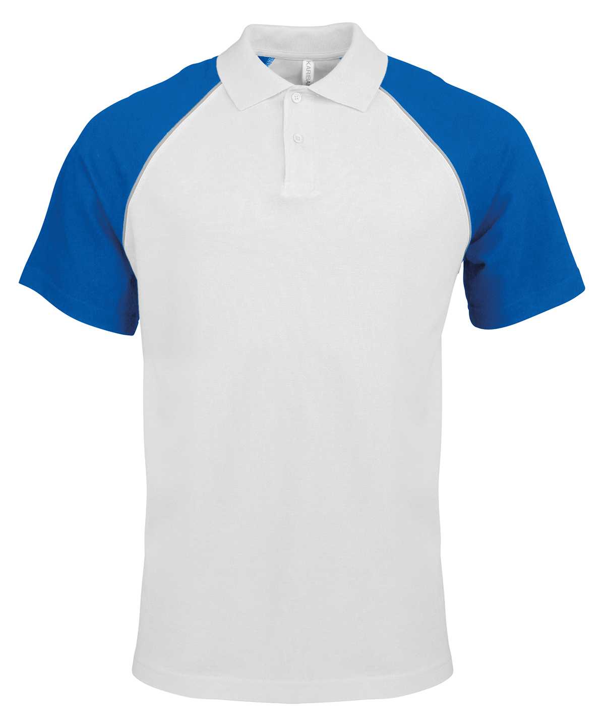 Kariban Baseball Cotton Piqué Polo Shirt - White/Light Grey/Royal