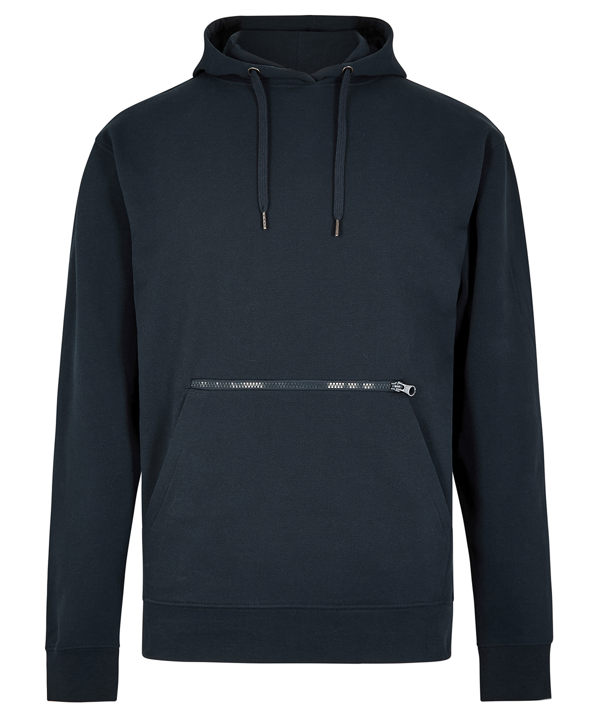 Regular fit piqué hoodie with zipped pocket - Navy