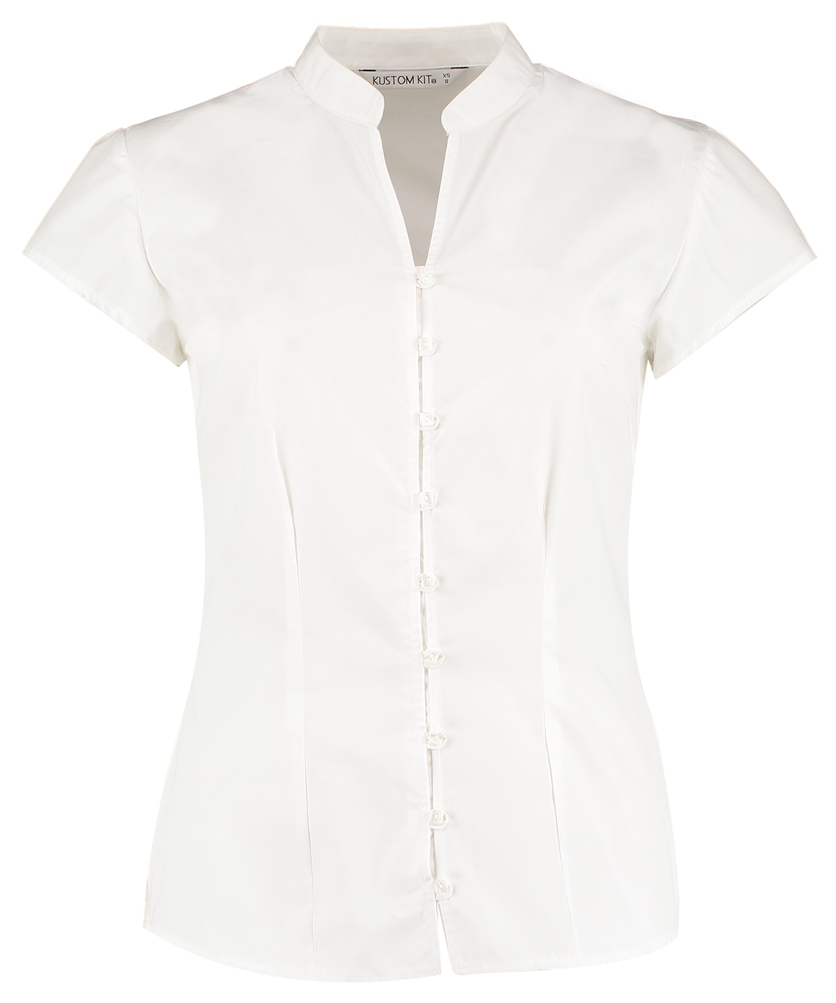 Women's continental blouse mandarin collar cap sleeve (tailored fit) - White