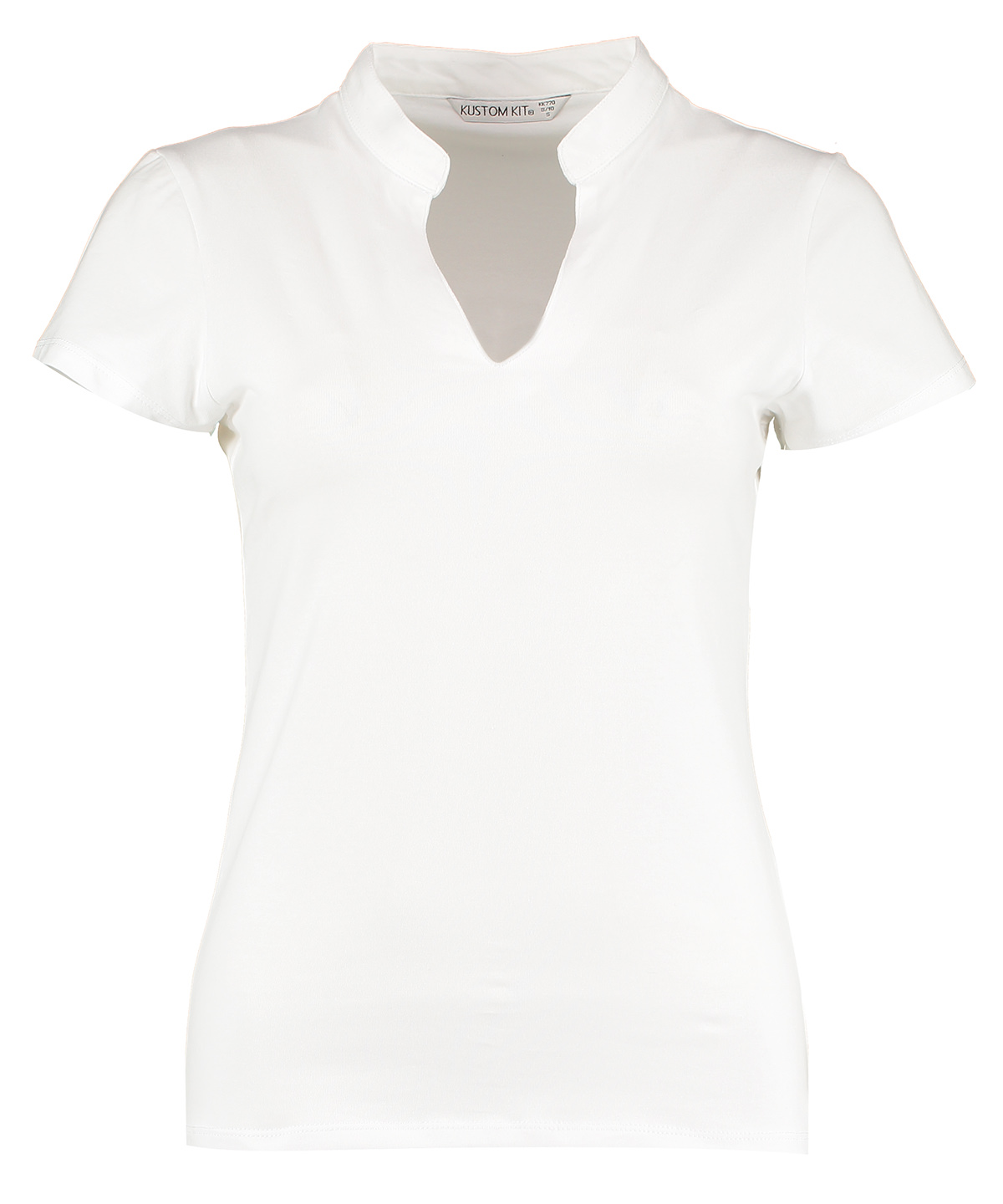 Women's corporate short-sleeved top v-neck mandarin collar (regular fit) - White