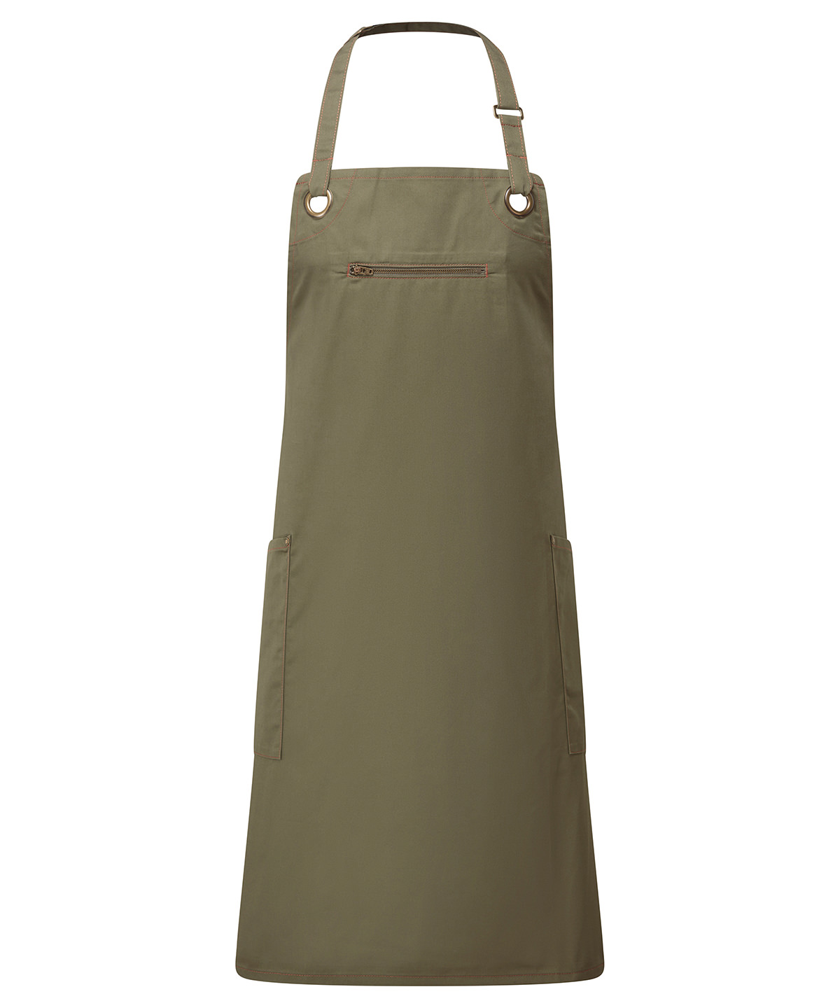 Premier Barley Contrast Stitch Bib Apron - Olive/Chestnut