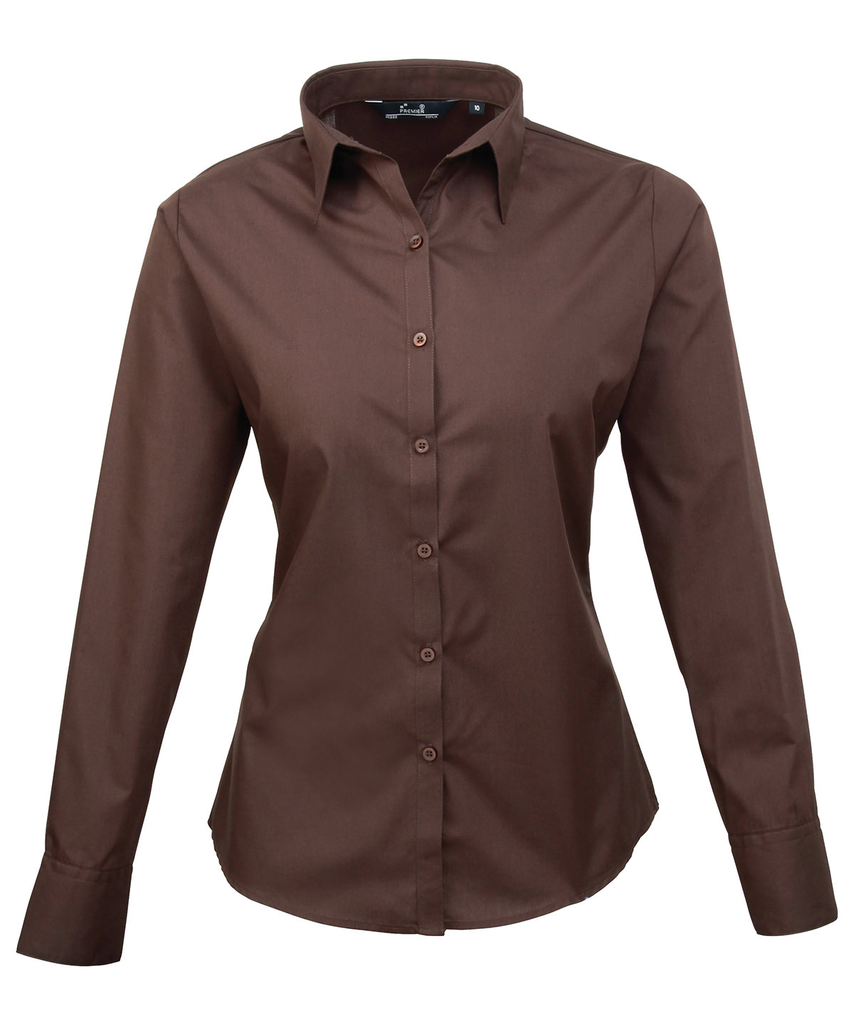 Premier Ladies Long Sleeve Poplin Blouse - Brown