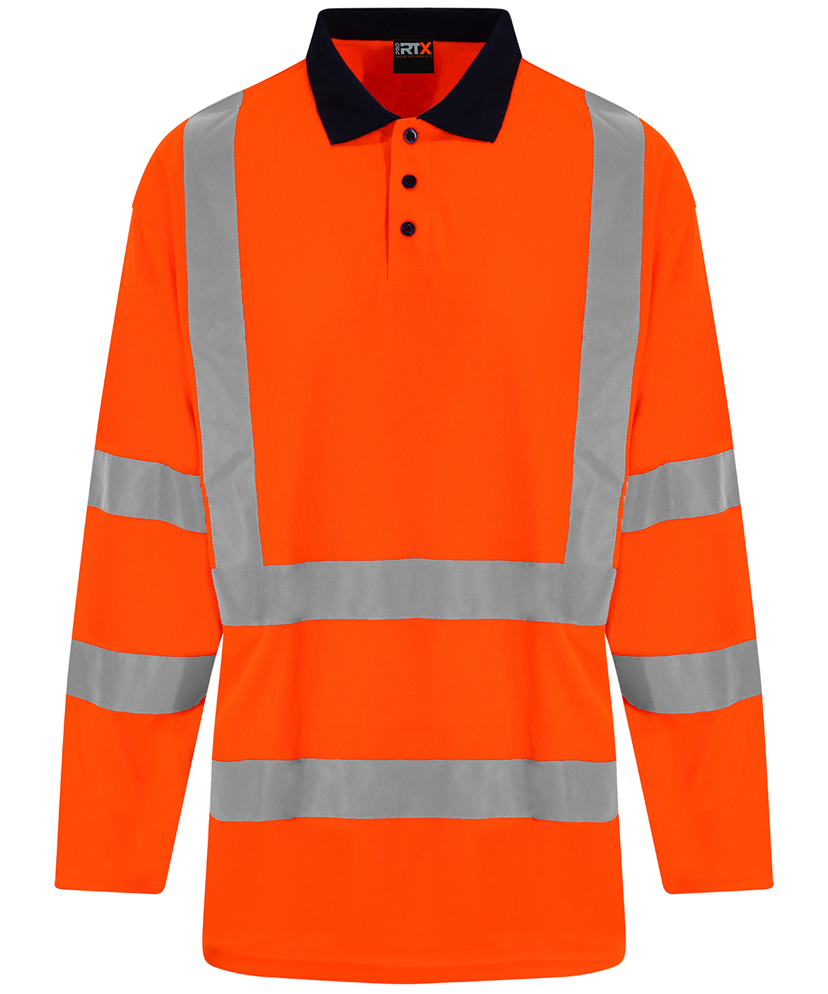 Pro RTX High Visibility Long Sleeve Polo Shirt - HV Orange/Navy