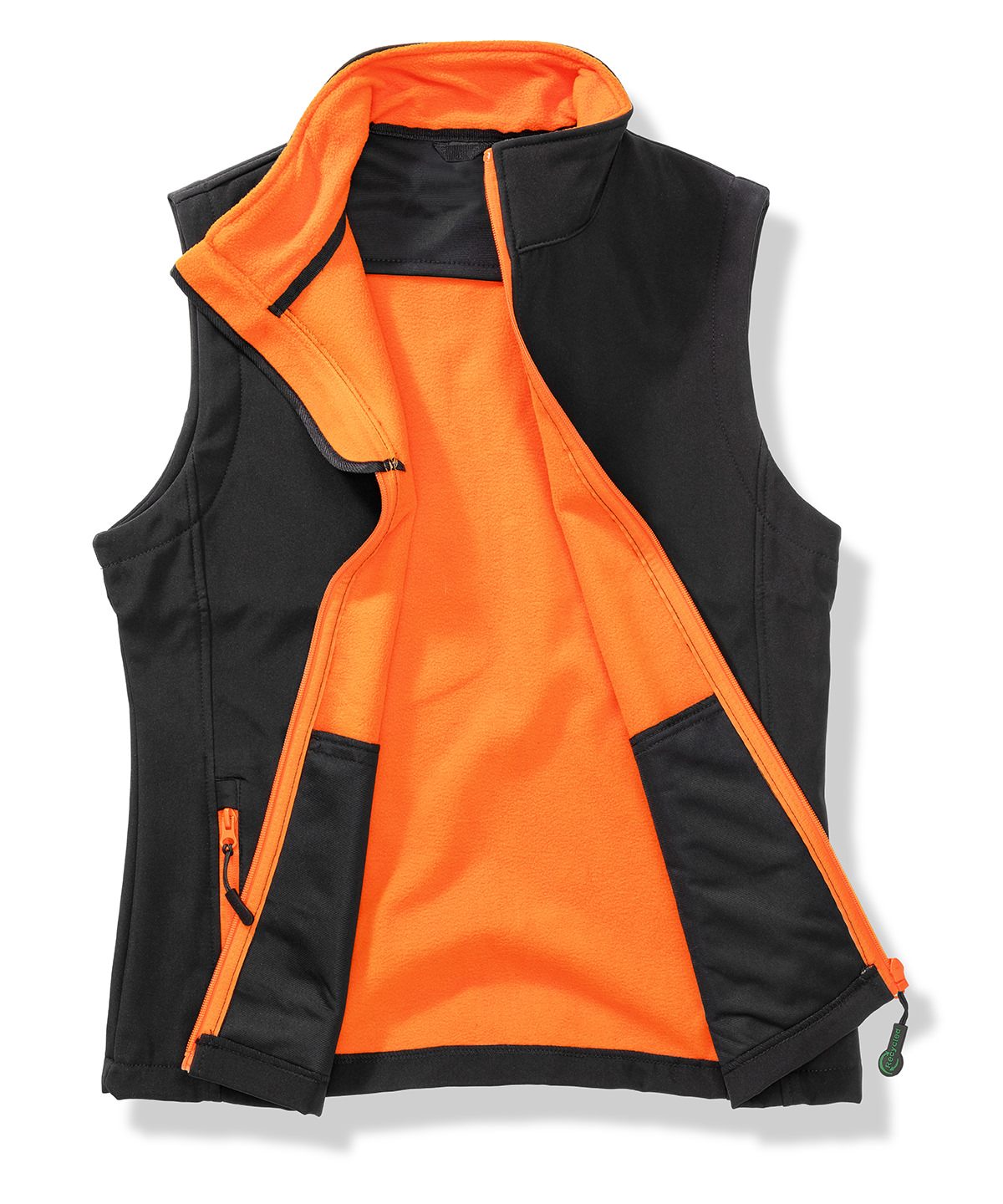 Womens printable softshell bodywarmer with recycled fleece inner - Black/Orange