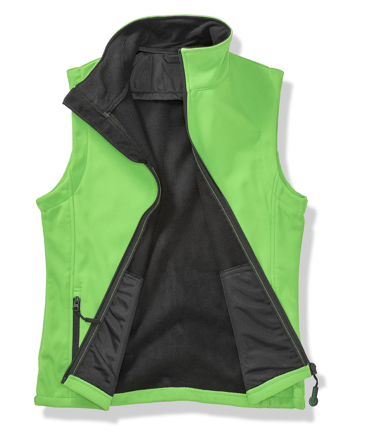 Womens printable softshell bodywarmer with recycled fleece inner - Vivid Green/Black