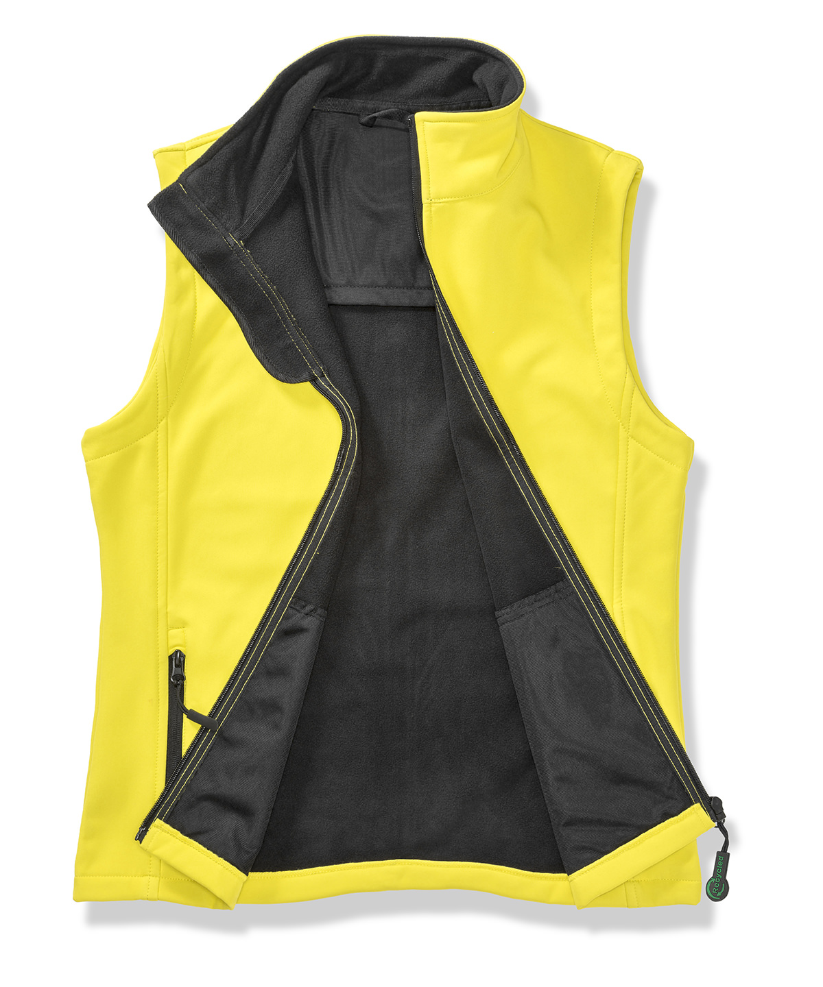 Womens printable softshell bodywarmer with recycled fleece inner - Yellow/Black