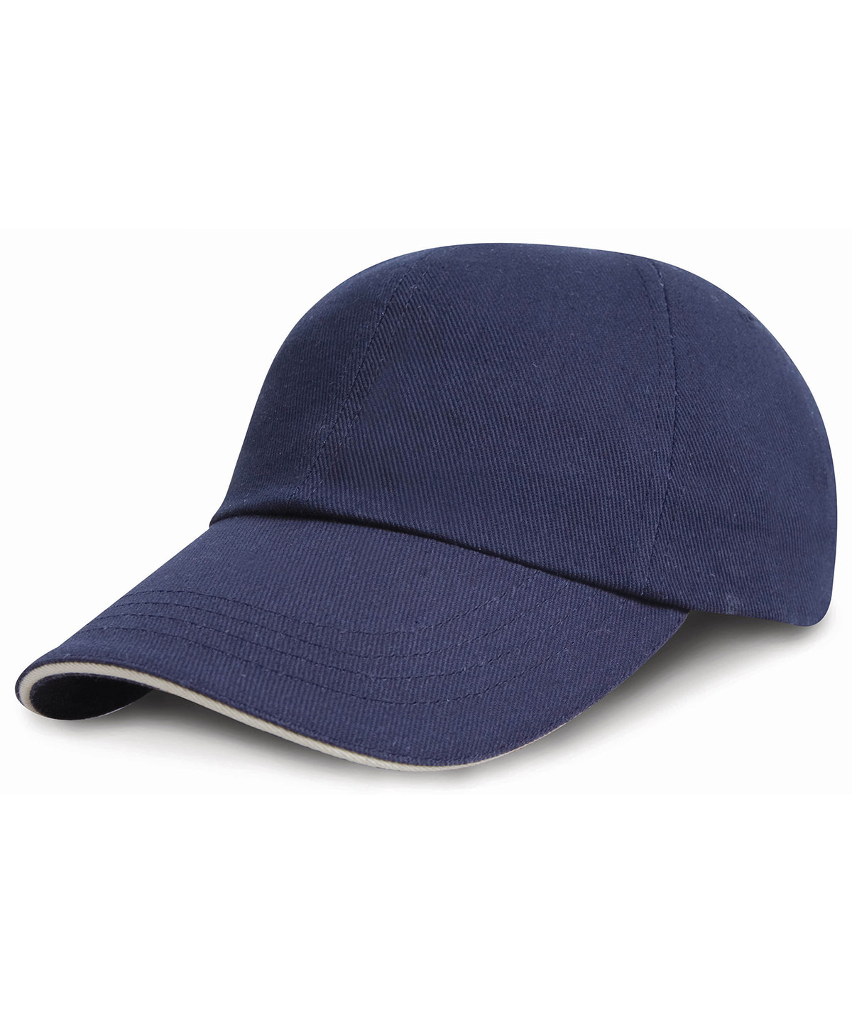 Junior low-profile heavy brushed cotton cap with sandwich peak - Navy/White