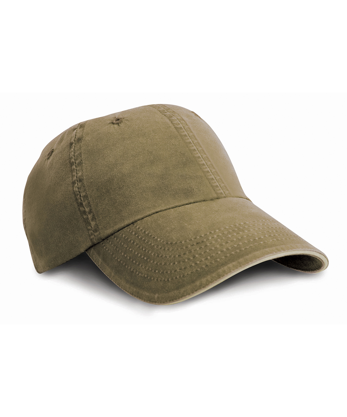 Washed fine line cotton cap with sandwich peak - Olive/Stone