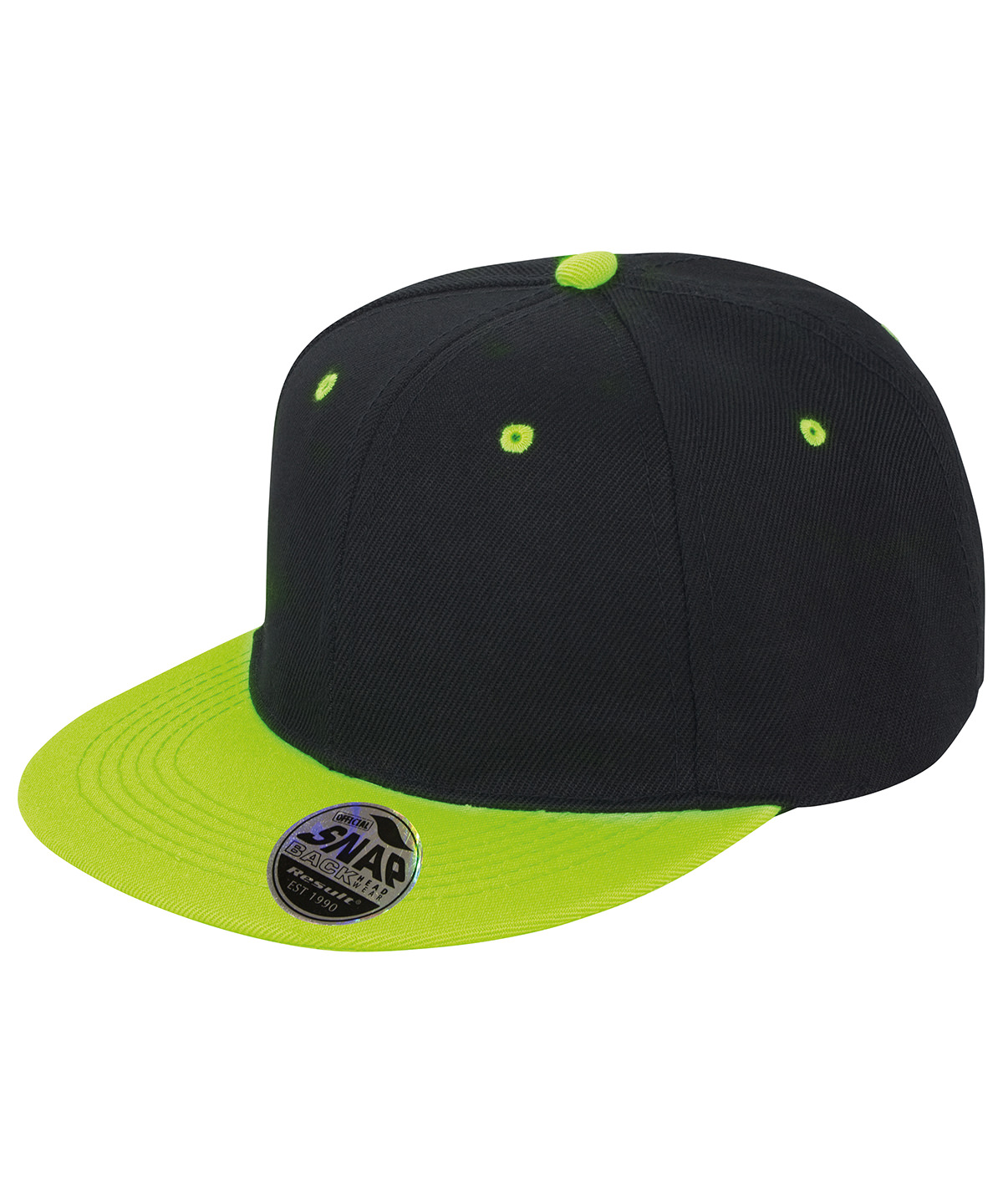 Bronx original flat peak snapback dual colour cap - Black/Lime