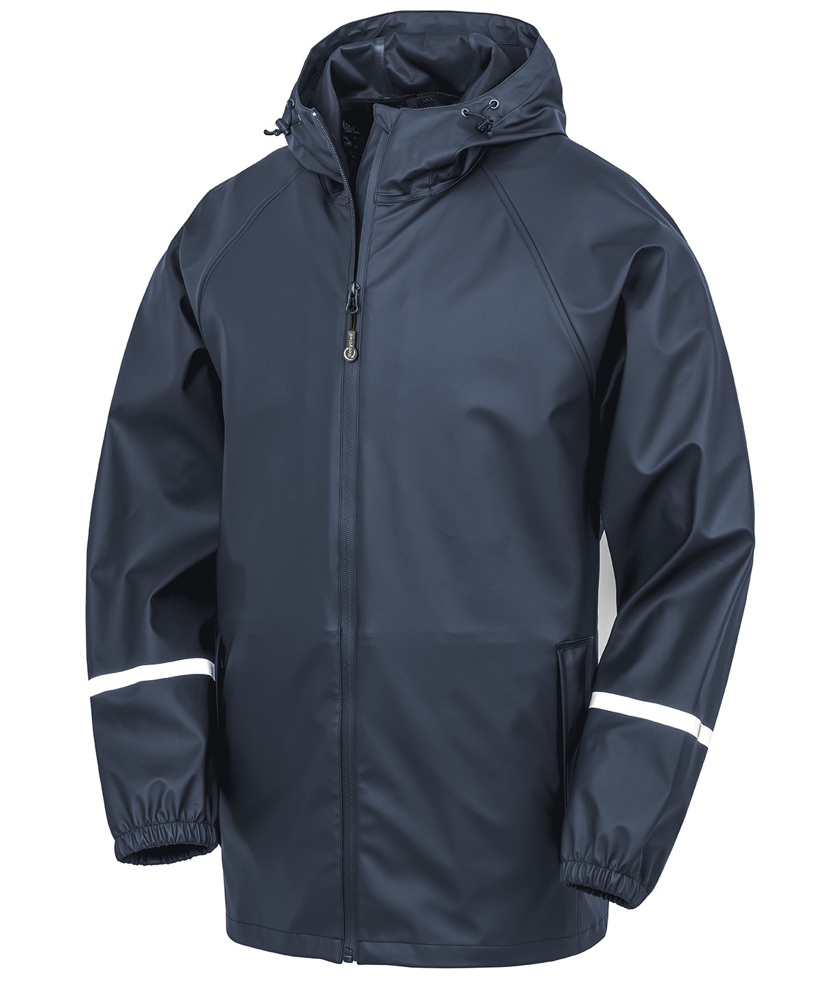 Prism PU waterproof jacket with reflective bands and recycled backing - Navy